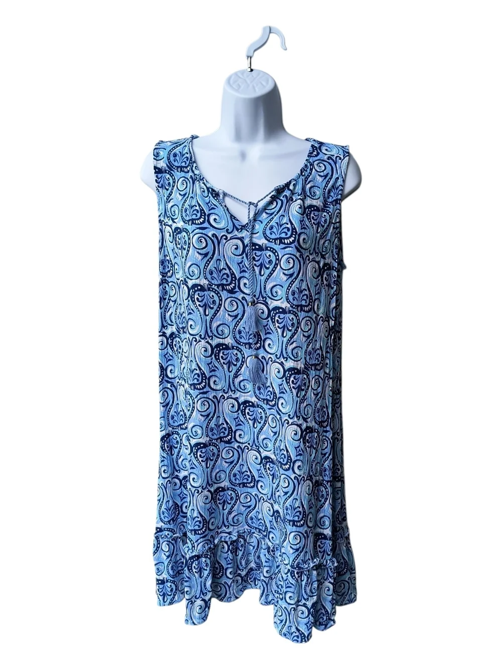 Stella Parker Blue Paisley Print Sleeveless Resort Vacation Mini Dress XL - Picture 2 of 11
